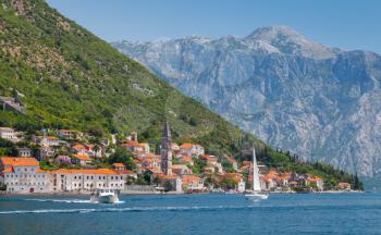 Perast town summer landscape, Bay of Kotor, Montenegro