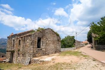 Rural landscape of South Corsica with old abandoned stone house. Zerubia village, France