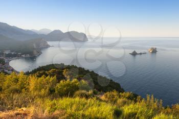 Morning on the Adriatic Sea. Coastal landscape with small islands