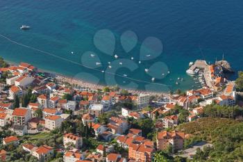 Petrovac town, summer landscape. Adriatic sea, Montenegro