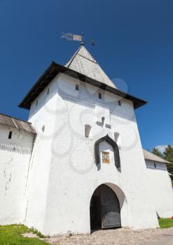 Entrance tower of ancient Pskov Krom or Kremlin. Russia