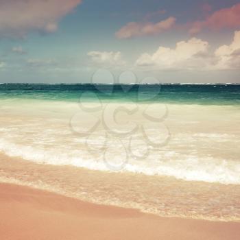 Colorful sea landscape. Atlantic ocean coast, Dominican republic, Punta Cana. Toned square photo with filter effect