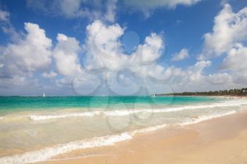Bright empty coastal landscape. Atlantic ocean coast, Dominican republic. Punta Cana