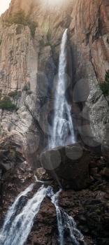 Natural vertical landscape, waterfall in South part of Corsica island, France