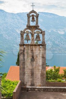 Bell tower of Orthodox Monastery Banja. Risan, Montenegro. Founded in the 12th century, reconstruction in the early 18th century