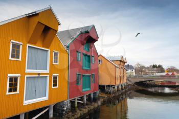 Colorful wooden houses in fishing village. Rorvik, Norway