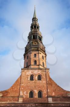 Facade of Saint Peter's Church in Riga historical center, Latvia
