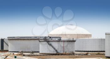 Group of large fuel tanks. Ras Tanura oil terminal, Saudi Arabia