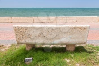 Stone bench on the coast in Saudi Arabia