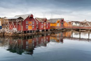 Red and yellow wooden houses in Norwegian village