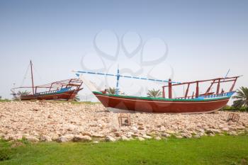 Stylized Arabic wooden ships. Monument in Ras Tanura, Saudi Arabia