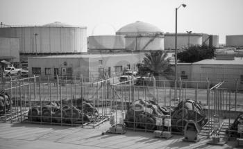 Tanks and port equipment. Ras Tanura oil terminal, Saudi Arabia