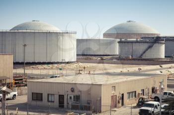 Group of big fuel tanks. Ras Tanura oil terminal, Saudi Arabia