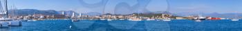 Extra wide panoramic photo. Port of Ajaccio, Corsica, the capital city of Corsica, French island in the Mediterranean Sea