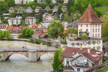 Old  European town, coastal landscape with stone bridge. Bern, Switzerland