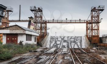 Open Railway ramp for industrial Ro-Ro ships loading. Varna rail ferry complex, Bulgaria