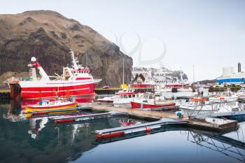 Fishing boats in port of Vestmannaeyjar island, Iceland