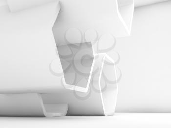 Abstract white honeycomb installation in empty interior. Computer graphic background useful as a wallpaper image. 3d render illustration