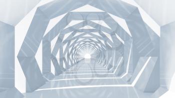 Abstract hypnotic cg background with shining blue tunnel interior perspective, 3d illustration