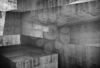 Abstract concrete background, intersected walls and girders, illustration with double exposure effect, 3d render 