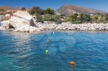Agios Sostis coastal landscape. Zakynthos island, Greece. Popular touristic destination for summer vacations