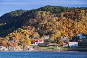 Coastal landscape of Hasselvika village in the municipality of Rissa in Sor-Trondelag county, Norway