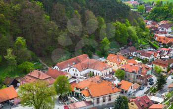 Karlstejn village view. It is a market town in the Central Bohemian Region of the Czech Republic