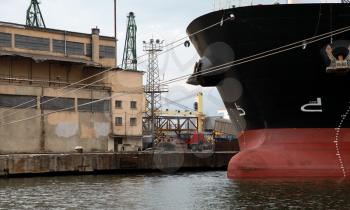 Bow of big industrial cargo ship, Black Sea, Varna port, Bulgaria