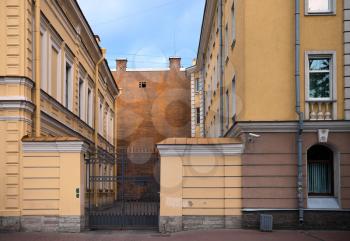Ordinary closed square of living houses in old part of St.Petersburg, Russia