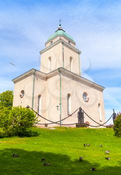 Suomenlinna Church in summer. It was built as an Eastern Orthodox garrison church for the Russian troops of Suomenlinna sea fortress in 1854