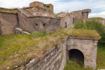Old concrete bunker from WWII period, Totleben fort island in Russia