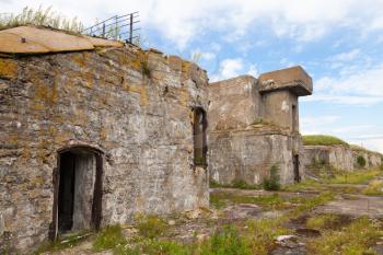 Old concrete bunker from WWII period on Totleben island in Russia