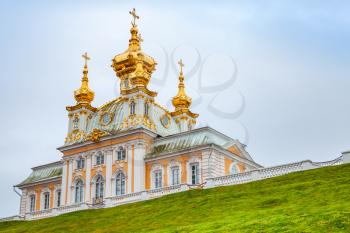 St. Petersburg, Russia - November 9, 2014: Church of Saints Peter and Paul on the hill in Peterhof, St. Petersburg, Russia. It was build in 1747-1751 by Rastrelli architect