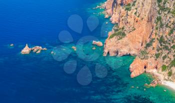 Coastal landscape of Corsica island. Capo Rosso, Piana region