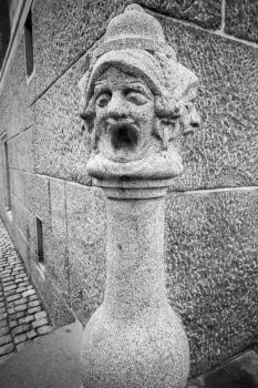 Stone corner decoration statue. Old City Hall of Copenhagen, Denmark