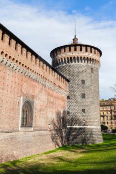 Sforza Castle. Milan, Italy. It was built in the 15th century. Later renovated and enlarged, in the 16th and 17th centuries. Extensively rebuilt by Luca Beltrami in 1891–1905