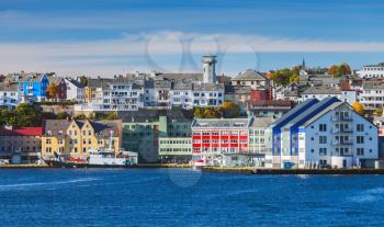 Kristiansund cityscape, coastal Norwegian town with colorful wooden houses