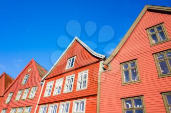 Traditional Norwegian red wooden houses, Bergen Bryggen, Norway