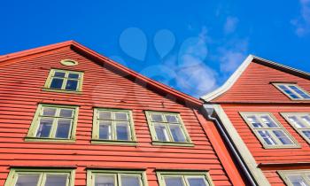 Traditional Norwegian red wooden houses, Bergen Bryggen