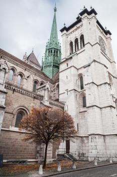 Saint Peters Cathedral in Geneva, Switzerland, vertical photo