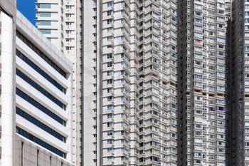 Modern urban architecture abstract background, block of flats walls. Hong Kong