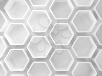 Abstract white honeycomb installation, 3d illustration