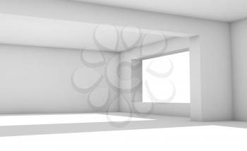 Empty white room with wide windows, abstract interior background illustration, architectural 3d render