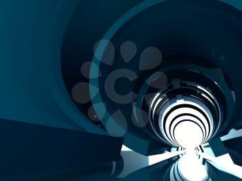 Abstract shining tunnel interior with bright reflections. Digital background, 3d illustration