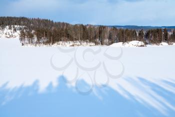 Coastal winter landscape of Saimaa lake. Winter in Finland