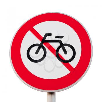 No bikes. Round road sign isolated on white background