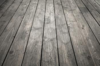 Dark gray wooden floor, background photo texture with perspective effect
