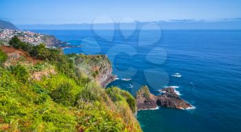 Coastal summer landscape of Madeira island, Bridal Veil Falls viewpoint, Portugal
