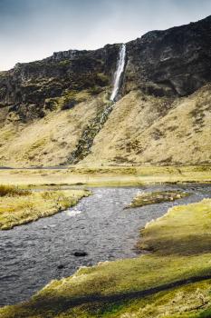 Small river near Seljalandfoss waterfall, popular landmark of Icelandic nature