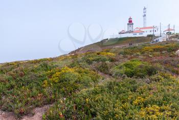 Landscape of Cabo da Roca with the lighthouse on background